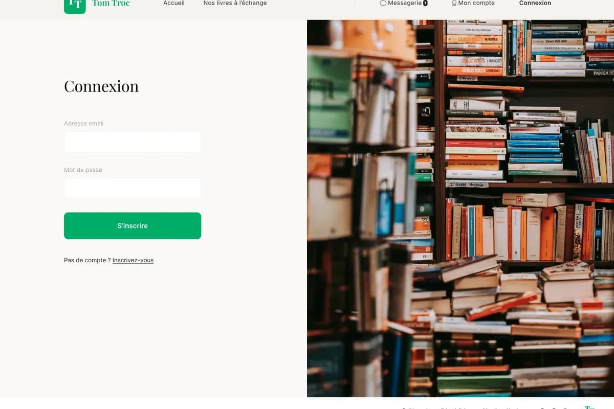 Page de connexion du projet TomTroc