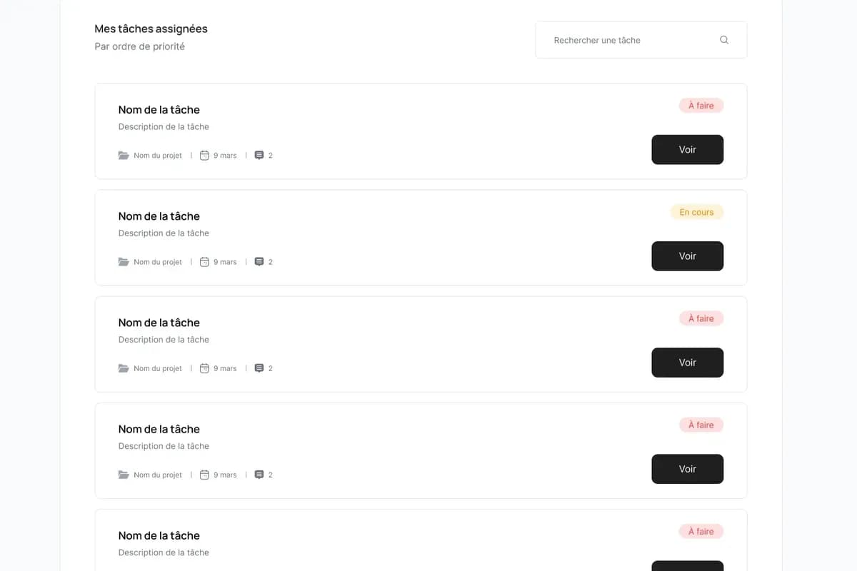 Page dashboard du projet Abricot