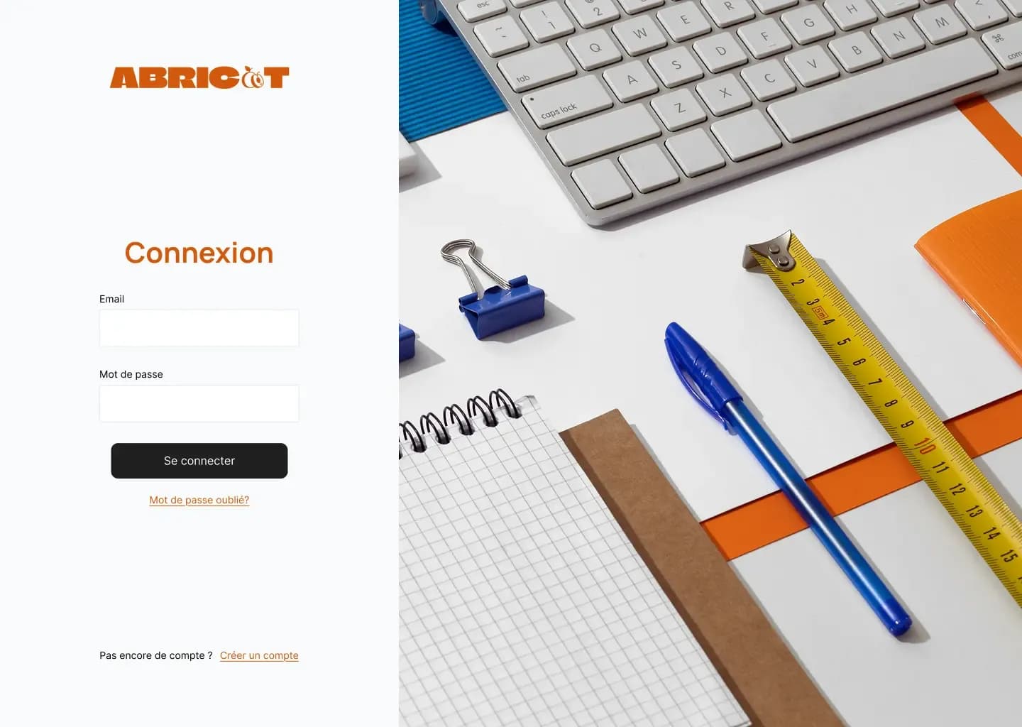 Page de connexion du projet Abricot