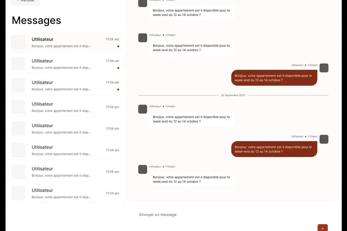 Page de messagerie de propriété du projet Kasa