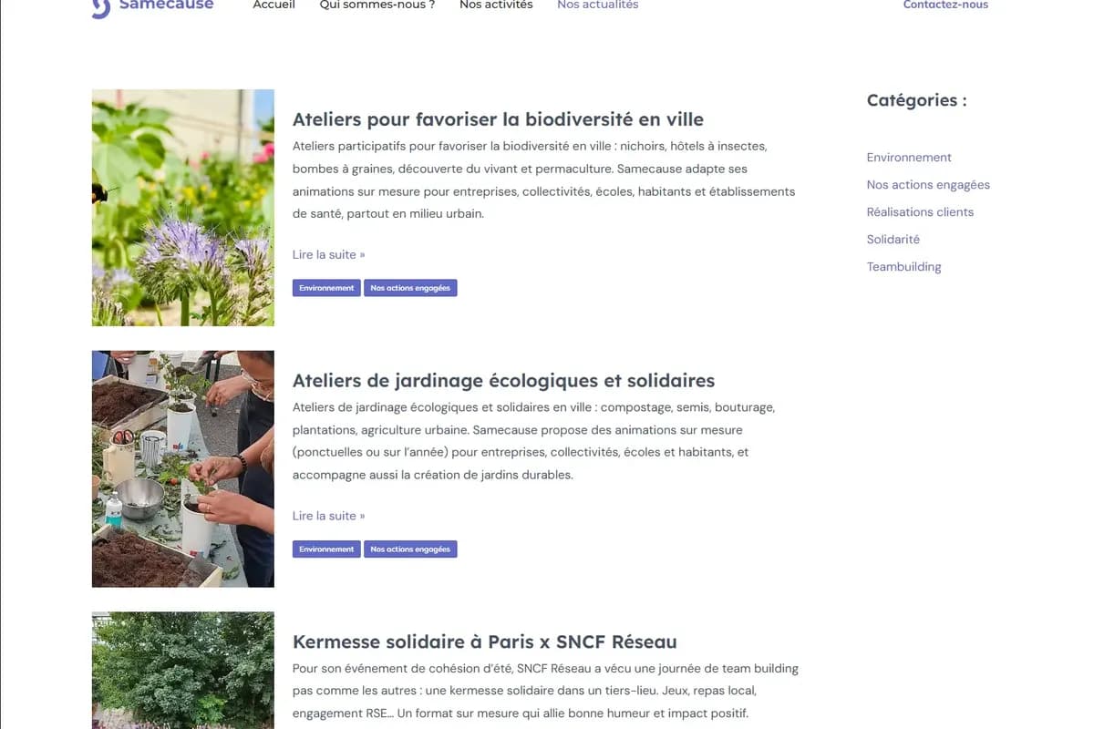 Page nos activités du site Samecause
